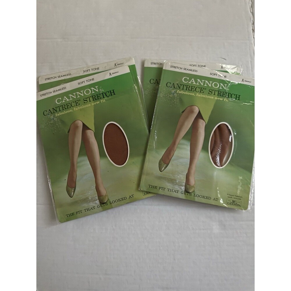 Vtg 4 Pairs CANNON CANTRECE Stretch Seamless Nylon Stockings Size A Soft Tone